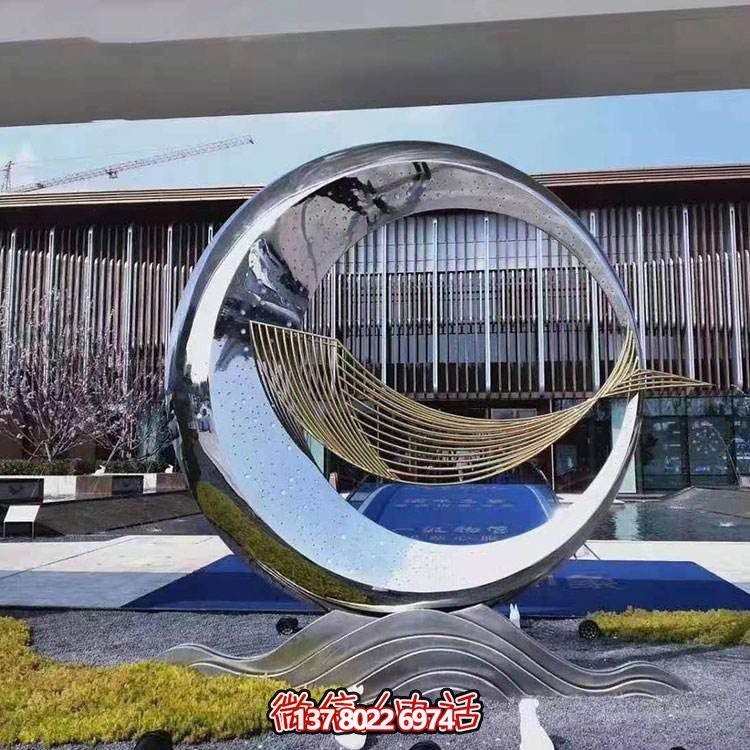 精美不銹鋼圓環雕塑，給酒店、售樓部帶來流水擺件