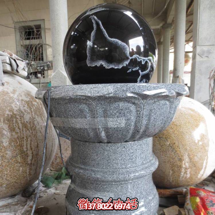 石雕噴泉、花崗巖風水球、蓮花底座裝飾