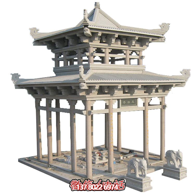 古典多角涼亭建筑大氣，石雕精美，園林景觀完美