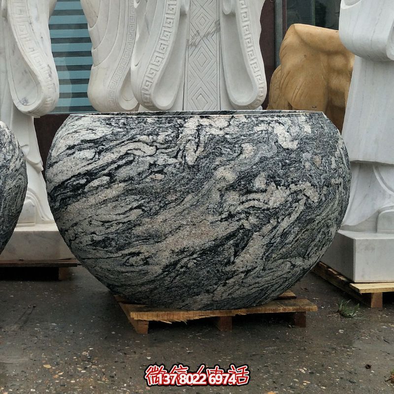 精美大理石石雕魚缸，點綴庭院雕塑