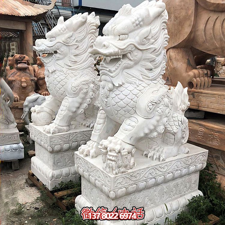 大型漢白玉石雕麒麟雕塑，為您的庭院門口增添獨特景觀