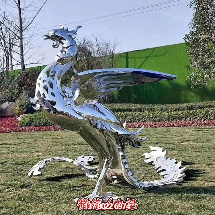 精美不銹鋼鳳凰雕塑，裝飾您的室外景觀