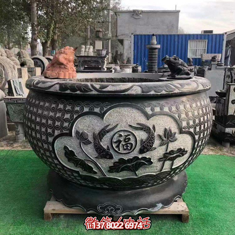 青石大水缸，石雕缸